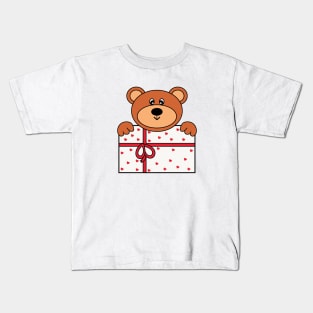 Christmas Bear With Xmas Gift Kids T-Shirt
